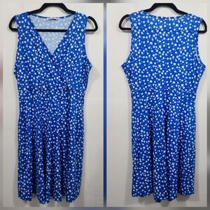 GUBERRY Women's Cobalt Blue Floral Knee Length Faux Wrap Dress Sleeveless Size L